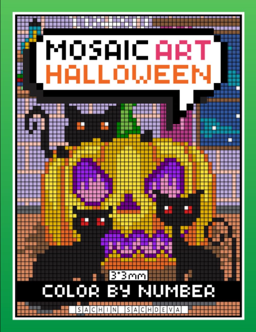 Mosaic Art Color By Number: Halloween Coloring Book for Adults Relaxation and Stress Relief with 3*3 mm sections