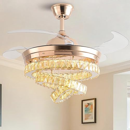 Ventilador de techo de cristal de 42 pulgadas con luces, modernos candelabros de cristal, ventilador de techo remoto, lámpara regulable, ventilador