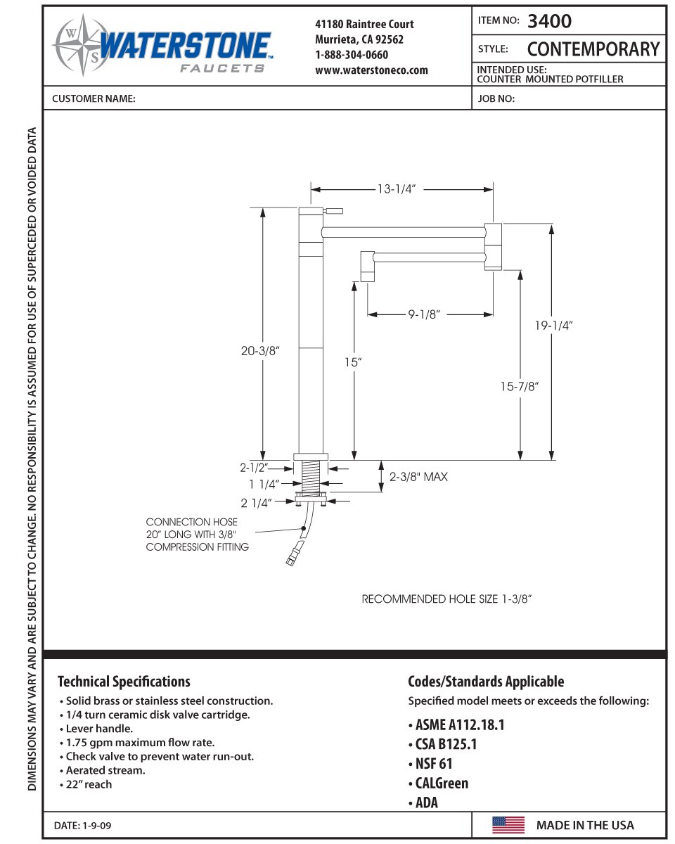 Waterstone 3400-CHB Hunley Single Handle PotFiller Faucet Chocolate Bronze — view 2