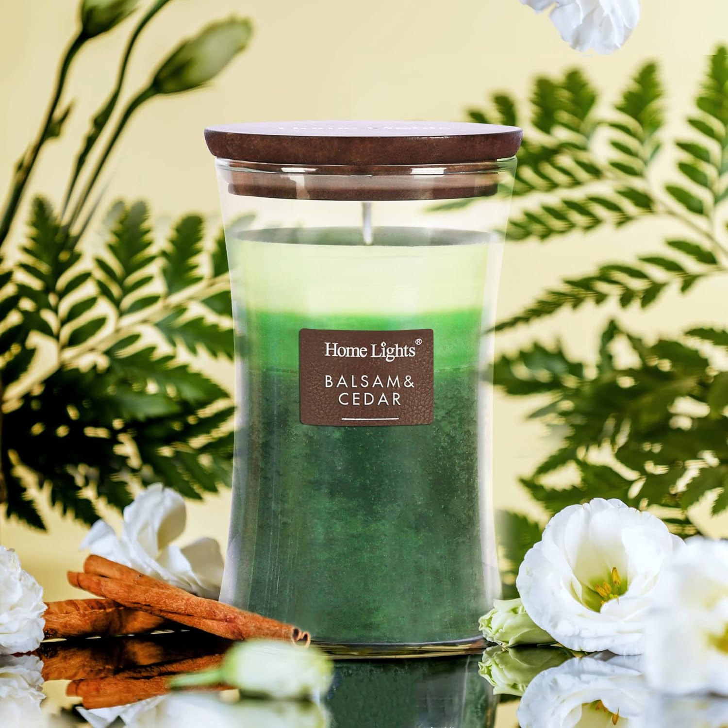 HomeLights 3-Layer Highly Scented Candles - Balsam & Cedar, Hourglass Large Jar Candles for Home - Burns Up to 100 Hours, Natural Soy Wax, Wooden Lid, 21.52 OZ : Home & Kitchen