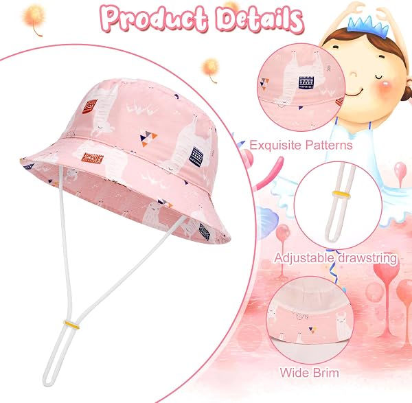 2 Pieces Toddler Sun Hat Kids Bucket Sun Hat Baby Cute Print Summer Hat with Adjustable Head Drawstring and Chin Strap Outdoor Kids Summer Protection Bucket Hats - 3