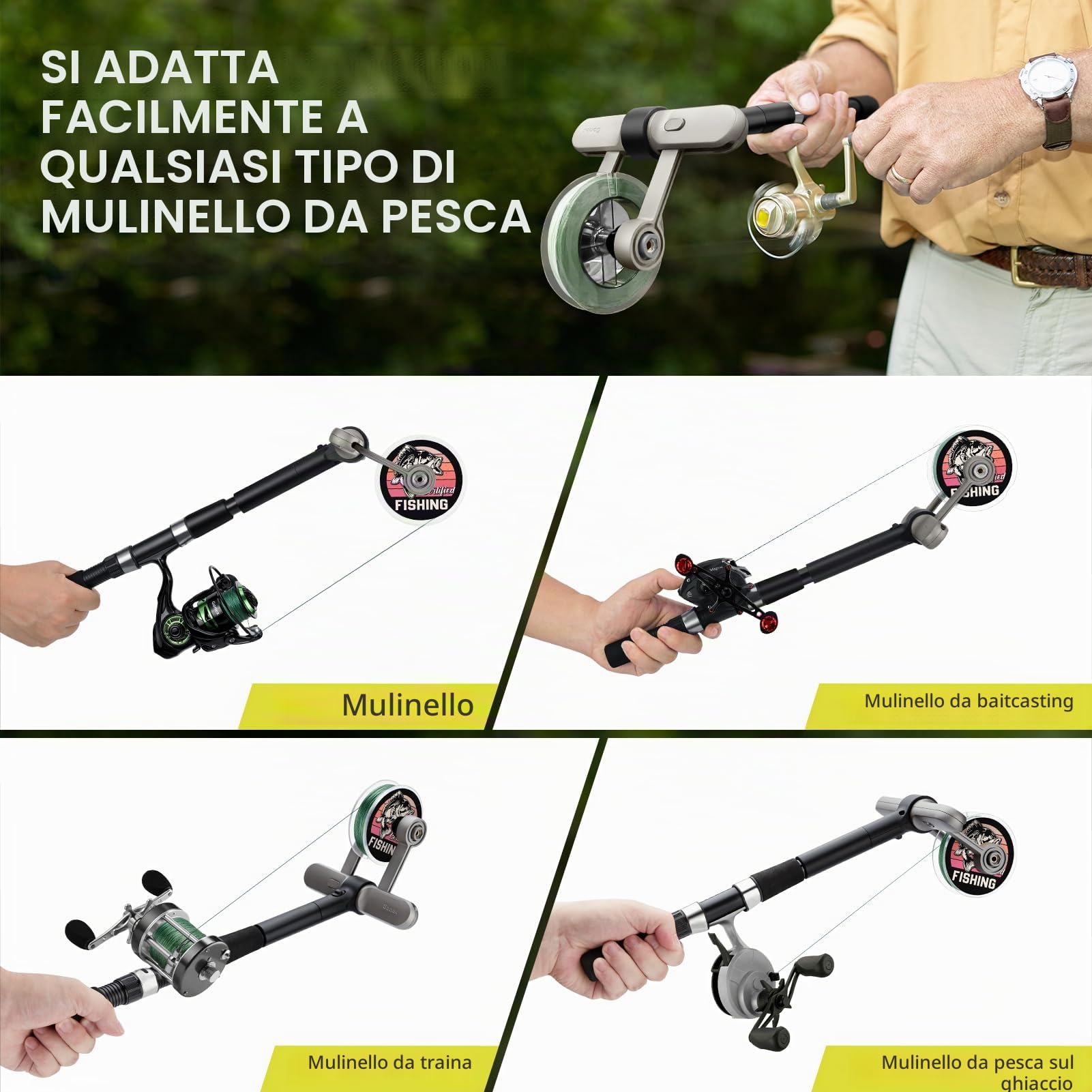 Gonex Imbobinatore Avvolgitore Bobinatore Avvolgi per Mulinelli Pesca | Compatibile con Molti Mulinelli, Corpo Inox, Pinza in Alluminio, Uso Mancino/Destro, Portatile per Barca e Kayak.