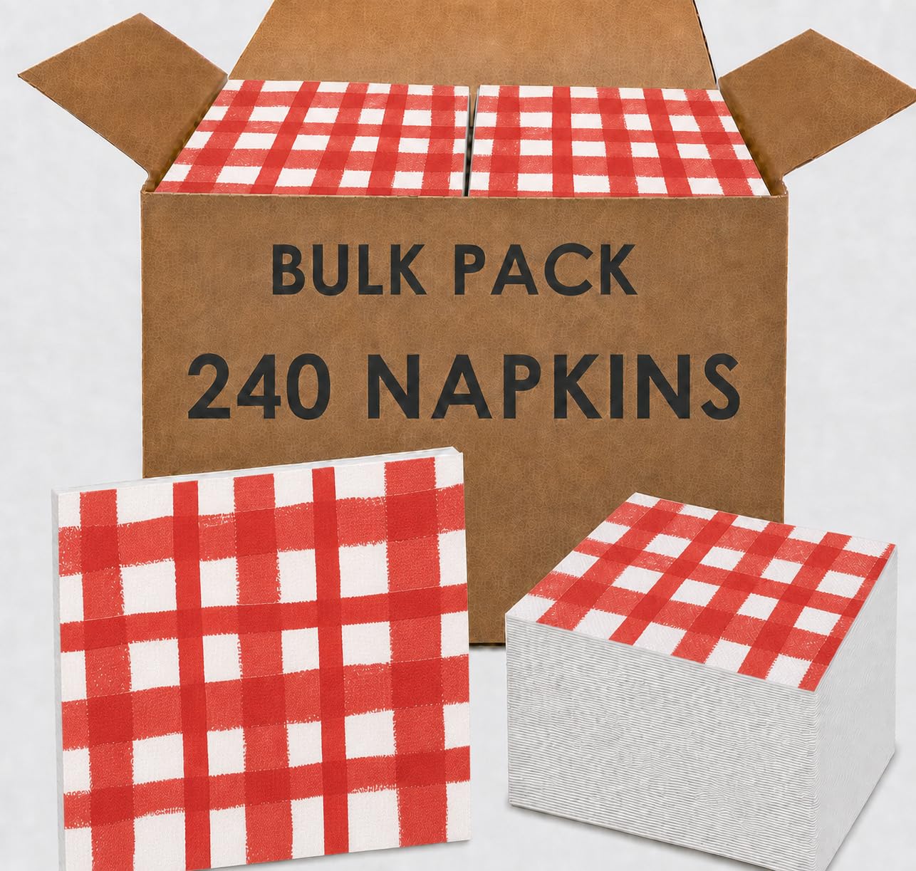 Talking Tables 240 x Red Gingham Disposable Napkins, Recycled Checkered Paper Serviettes for Picnics, BBQ, Summer Dining, Birthdays & Weddings, 3-Ply, 33 cm