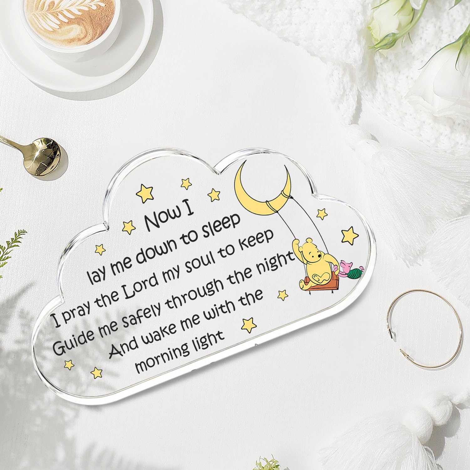 Christian Baptism Gifts, Newborn Christening Gifts, Winnie Encourage Decor for Home Bedroom Prayer Nursery Desk Shelf, Winnie Acrylic Sign Plaque for Boys Girls, Heartwarming Quotes Present image 3