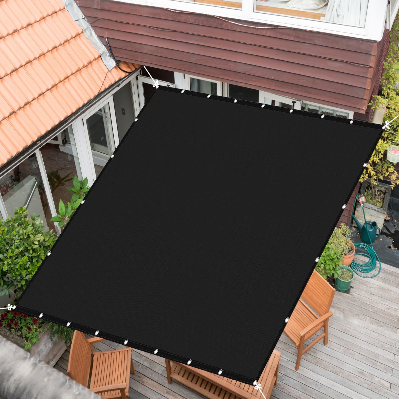 Sonnensegel 5x8m(16.4x26.25ft) Wasserdicht SunSail inkl Befestigungsseile 98% UV-Schutz für Balkon Garten Terrasse Camping, Schwarz