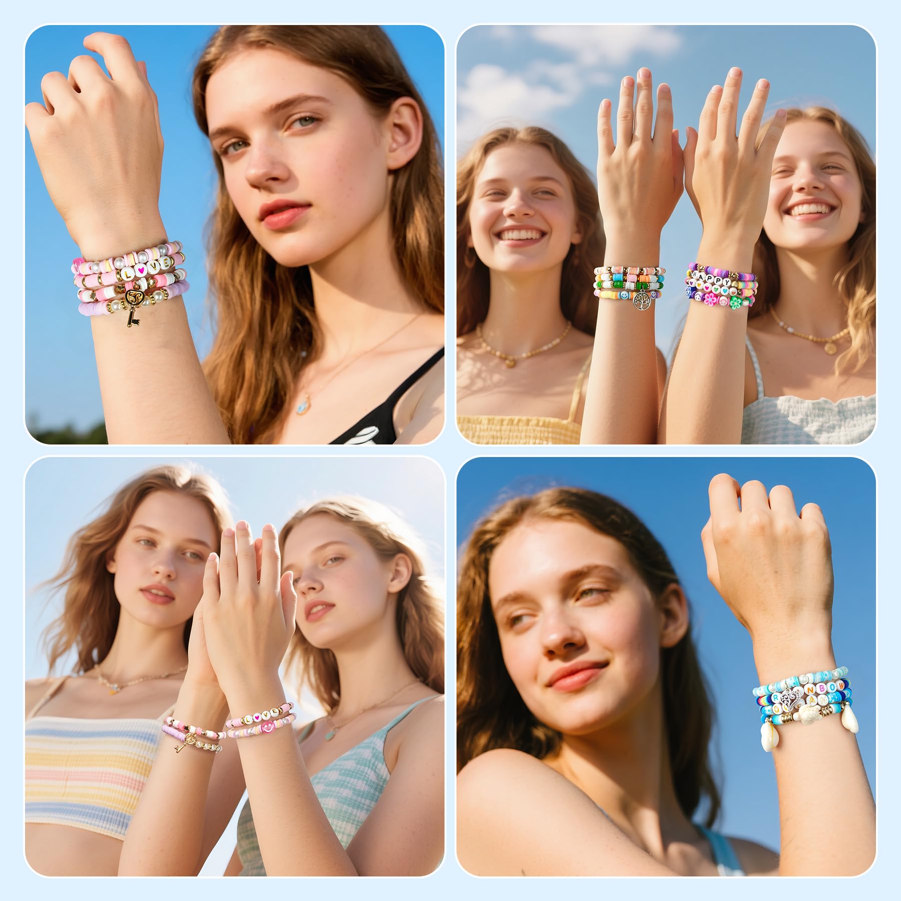 Gionlion 30.000 Stück Tonperlen-Armband-Bastelset, 168 Farben, 8 Boxen, flache adrette Perlen für Freundschaftsarmbänder, Schmuck-Set mit Anhängern, elastischer Schnur, Geschenk für Erwachsene und