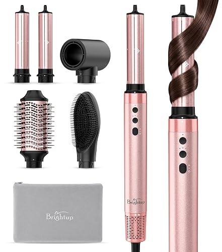 Brightup 5 in 1 Air Styler, 1400W High Speed Hair Dryer Brush, Professional Automatic Hair Curler with Cool Shot Button, 800 Million Ionic, No Heat Damage, with Travel Bag