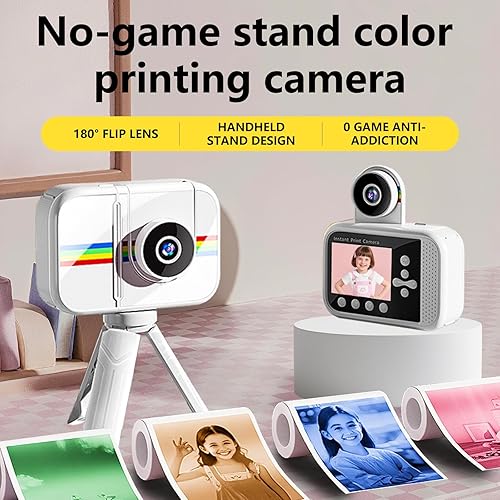 Miniatura 2 de Cámara para niños, impresión instantánea, cámara digital para niños con papel de impresión de 3 colores, 32 GB y mini trípode, video de 48 MP