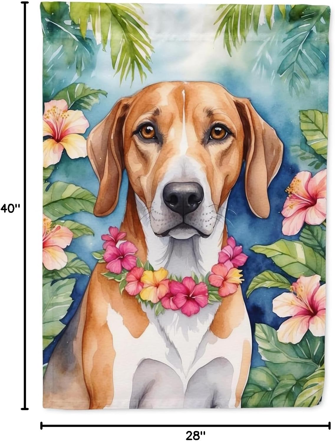Caroline's Treasures DAC6353CHF American Foxhound Luau House Flag Large Porch Sleeve Pole Decorative Outside Yard Banner Artwork Wall Hanging, Polyester, House Size, Multicolor