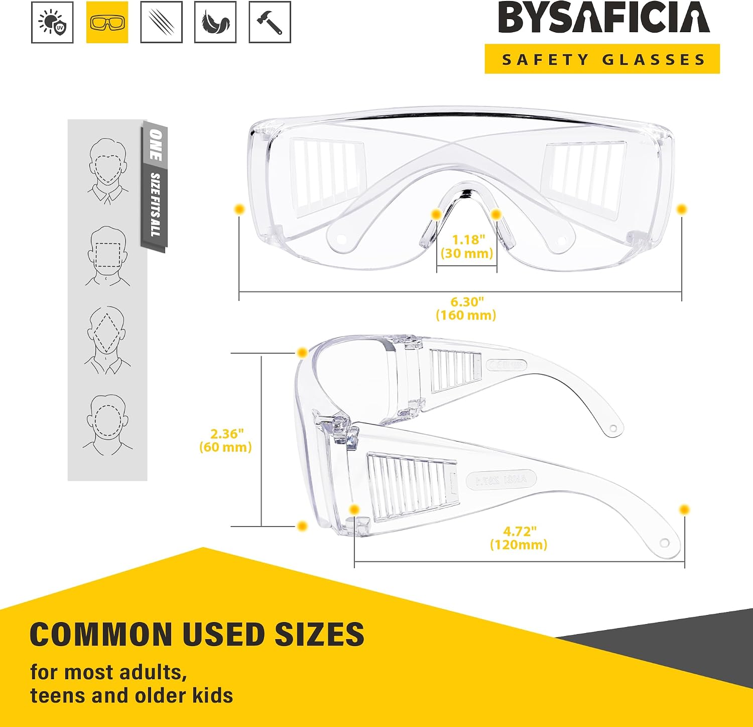 12 Pack Safety Glasses Over Eyeglasses, Anti Scratch Lenses and Integrated Side Shields Safety Goggles，Wrap Around Protective Eyewear for Lab Chemistry, Construction, Industrial work