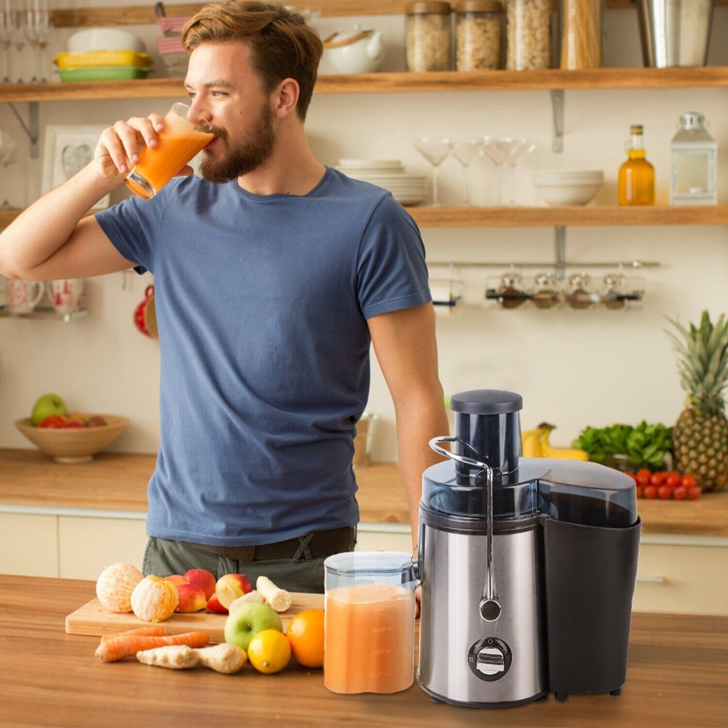 Entsafter-Maschinen, 1000 W Entsafter für Ganze Früchte und Gemüse, Zentrifugal-Entsafter-Maschine, Tragbarer Intelligenter Entsafter aus Edelstahl, BPA-Frei, Leicht zu Reinigen (Silber)