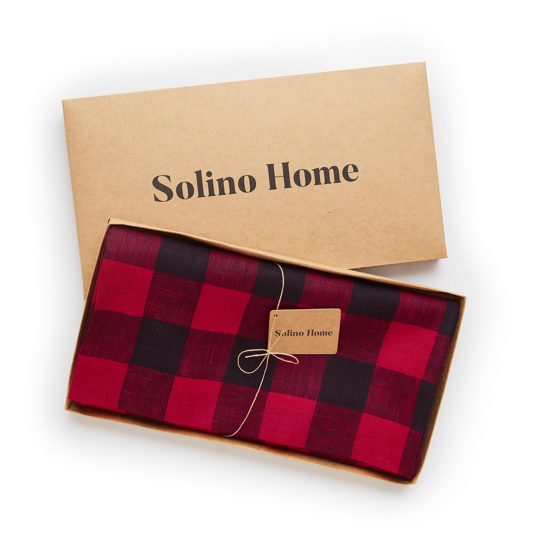 Solino Home 100% Pure Linen Buffalo Check Tablecloth 60" X 90" - Black & White Plaid Rectangular Table Cloth - Machine Washable For Fall, Halloween, Farmhouse Style