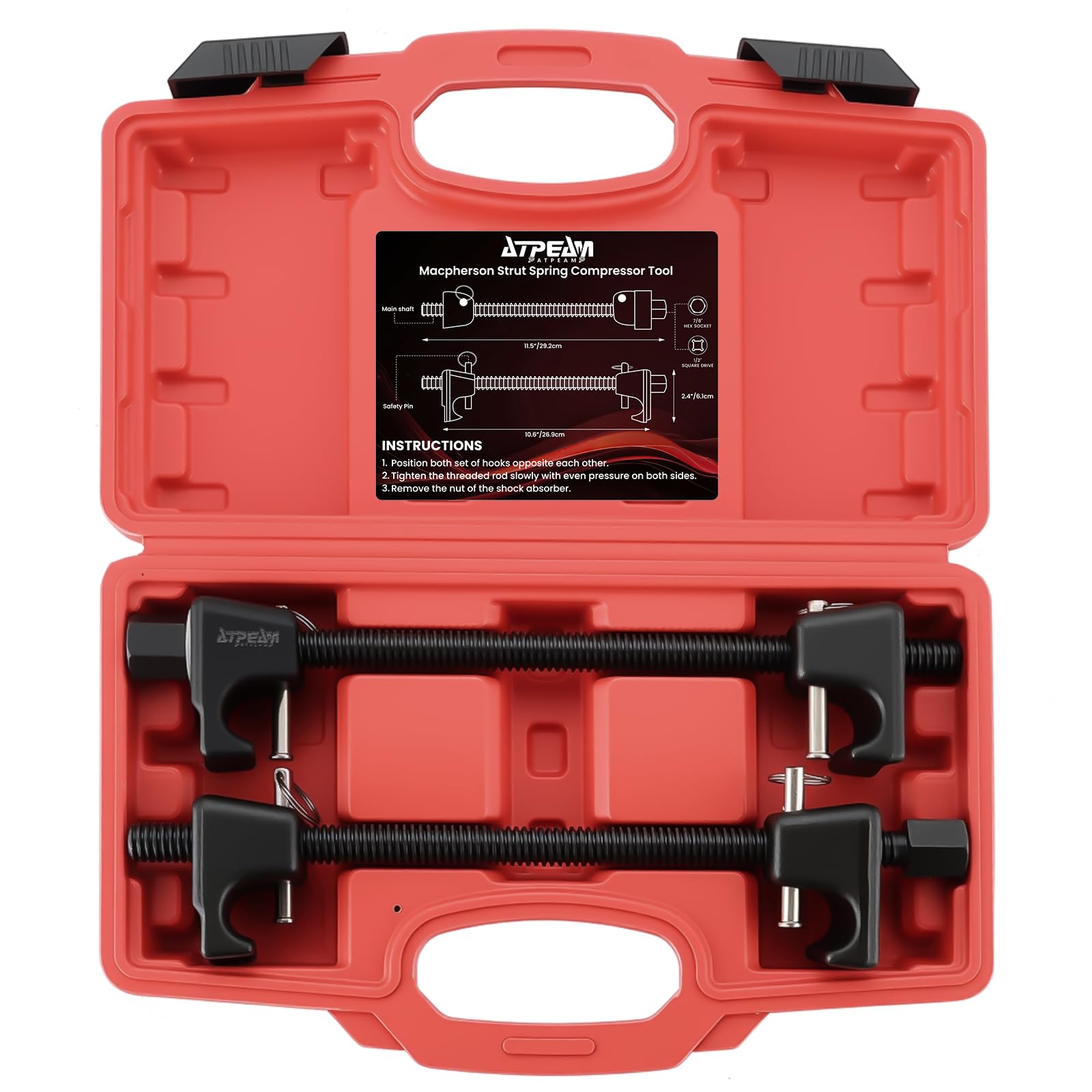 ATPEAM Macpherson Strut Spring Compressor 2pc Heavy Duty Coil Spring Compressor Strut Remover Installer Tool, 7/8in Socket 1/2in Drive