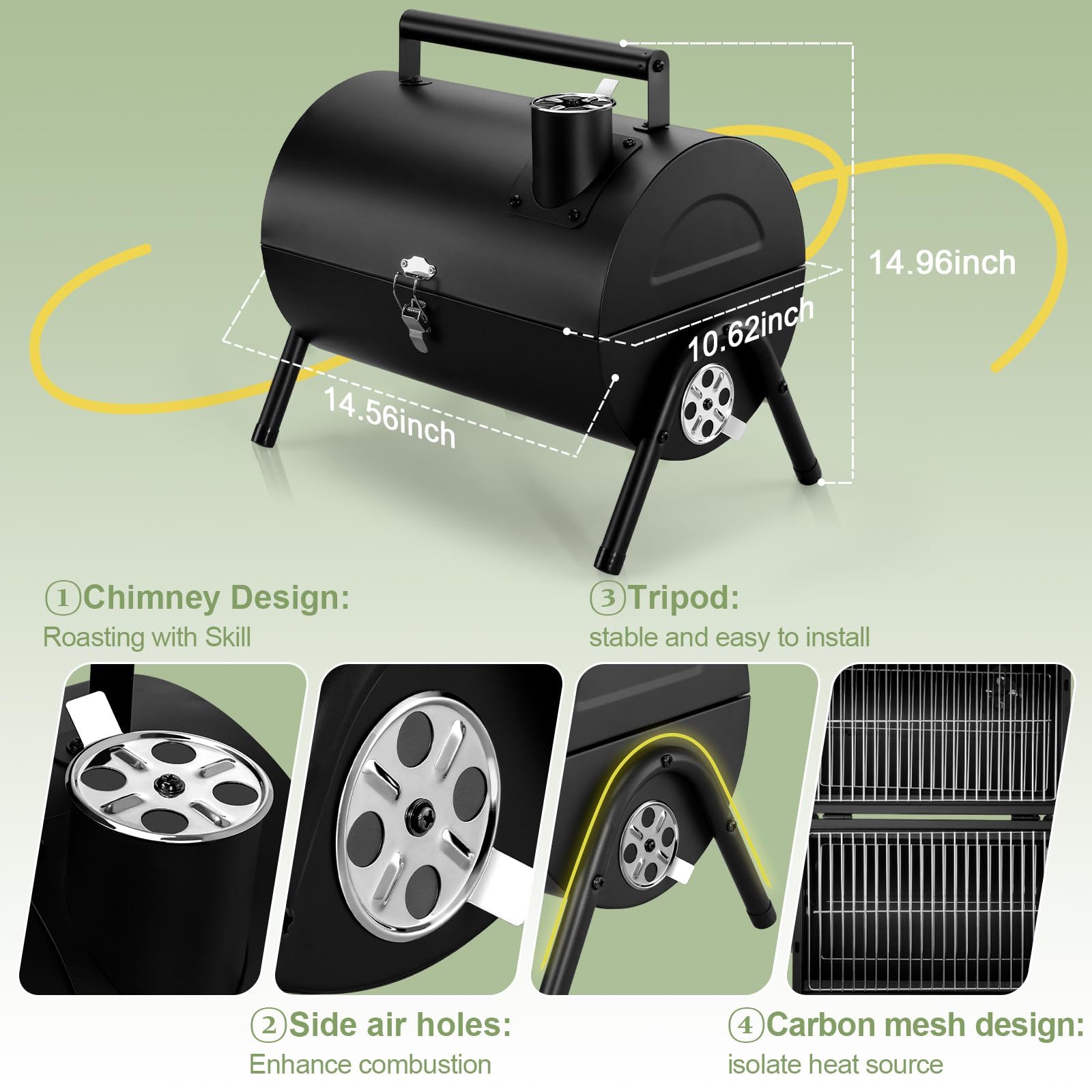 Leonyo Portable Charcoal Grill - Double-Sided Tabletop BBQ With Food Tray, 235 Sq.In, For Camping & Picnics
