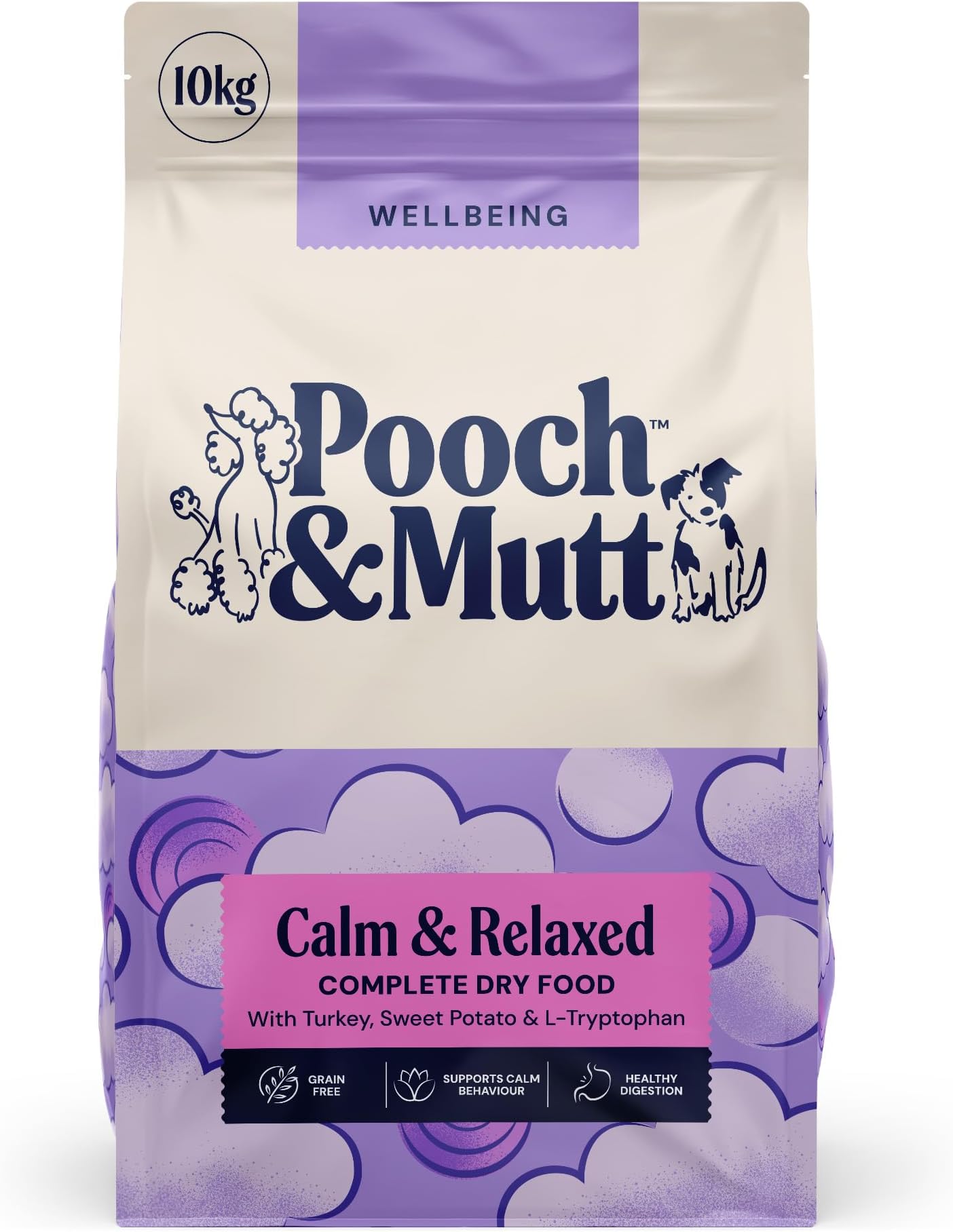 – Pooch & Mutt - Calm & Relaxed Complete Dry Dog Food Grain Free (Regular Sized Kibble), for Calming Hyperactive or Anxious Dogs, Turkey and Sweet Potato, 10kg (packaging may vary)