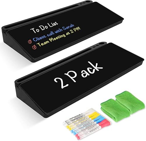 Miniatura 16 de Pizarra blanca de cristal de escritorio con almacenamiento, calendario semanal, pizarra blanca de borrado en seco, organizadores de escritorio y