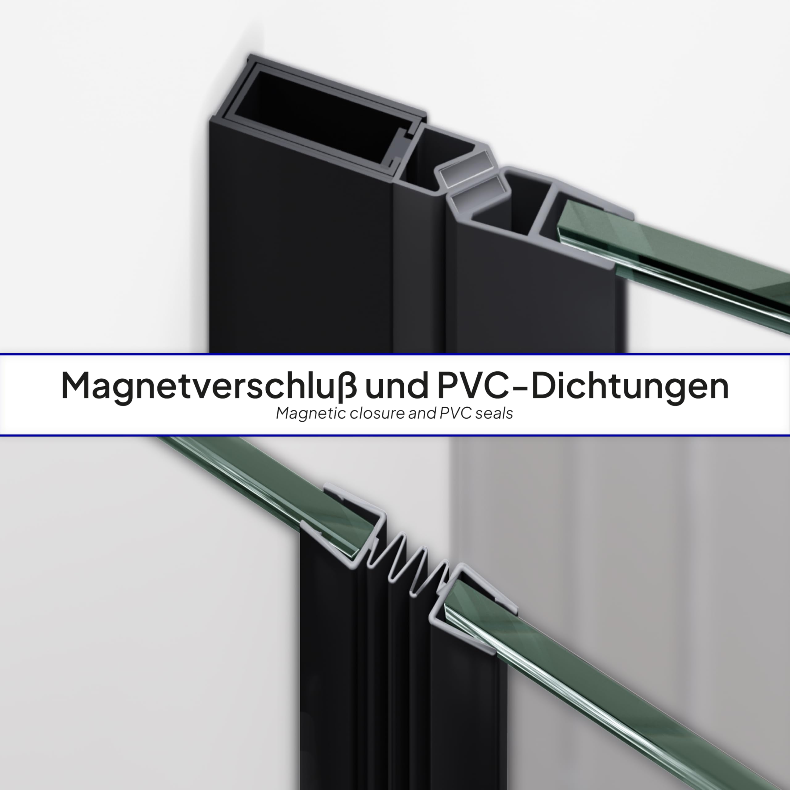 i-flair Mila Duschtür 80x195 cm – Nischentür aus Klarglas, Falttür mit schwarzen Aluminiumprofilen, 6 mm ESG Sicherheitsglas, Nano, Hebe-Senkmechanismus, Verstellbereich 80–83,5 cm, DK822