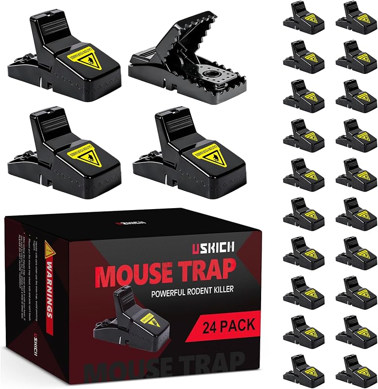 USKICH 24 Pack Mouse Traps Indoor for Home, Mouse Trap for House Indoor Kill, Reusable Mice Traps, Small Rat Traps for Home, Quick-Set Effective Mousetraps for Family