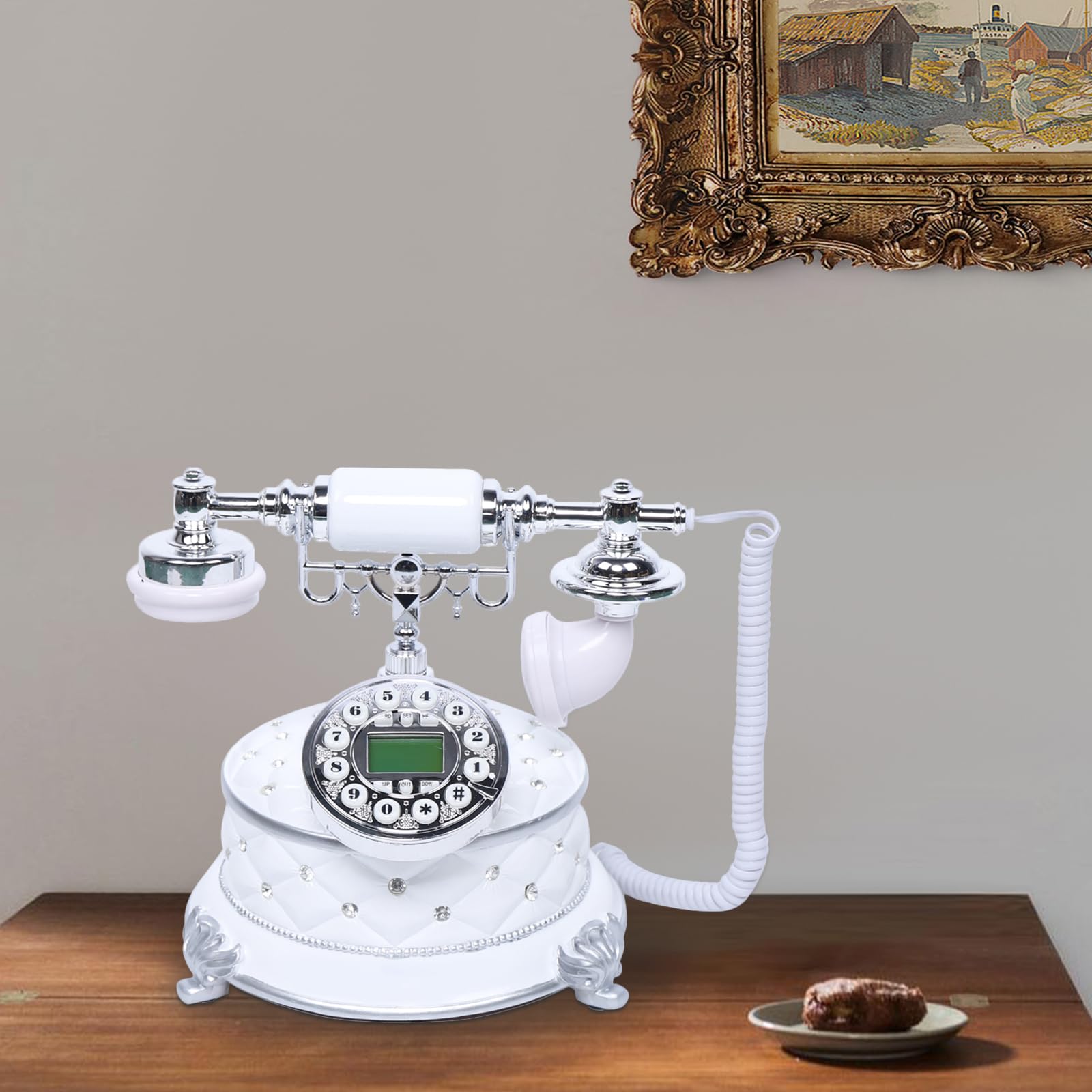 Telefon w stylu retro, biały, bezprzewodowy telefon domowy, nostalgiczny telefon z przyciskami, wielofunkcyjny telefon stacjonarny do domu, nadaje się do salonu, szafki nocne w sypialni, gabinecie i