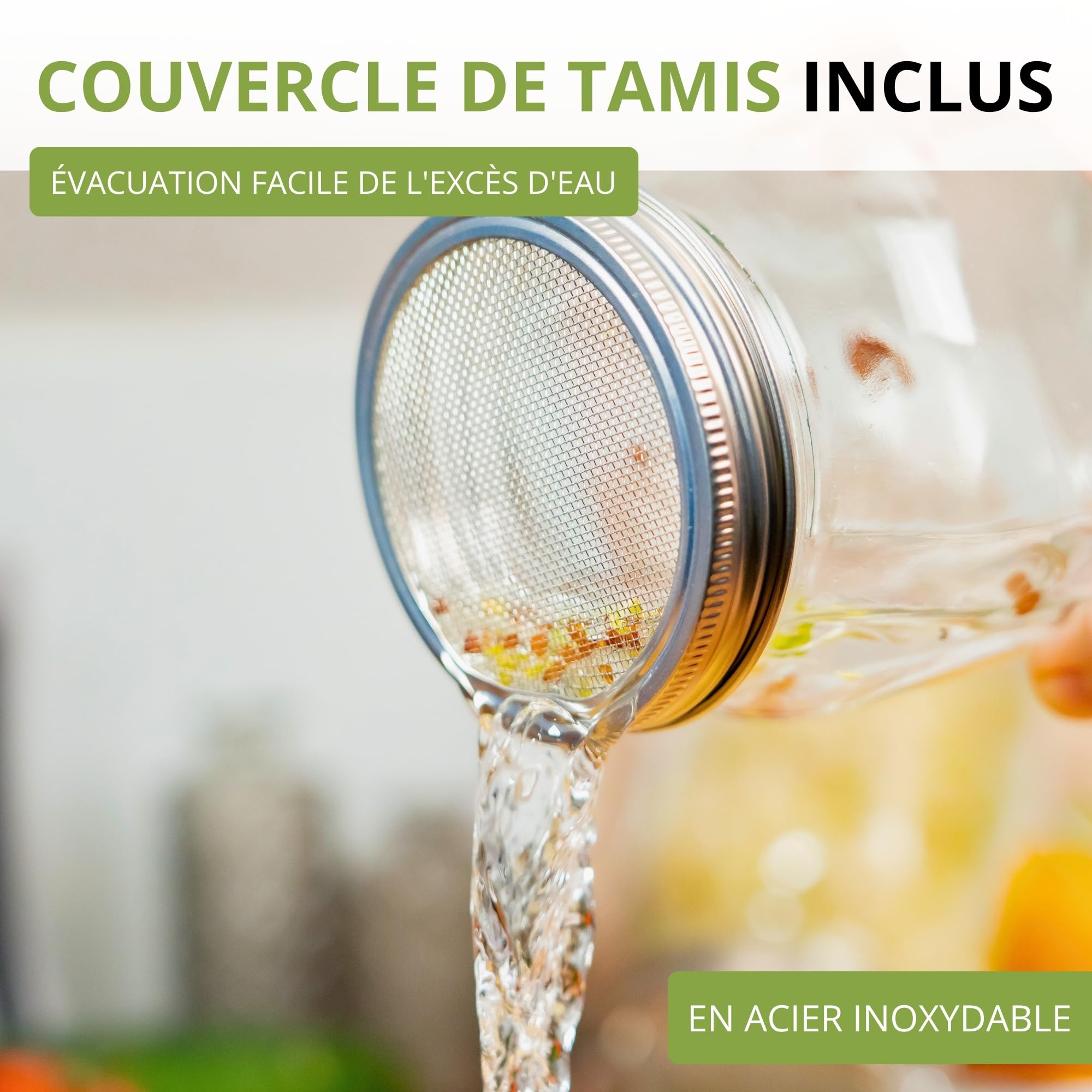 Westmark Pot à Germes, Pot de Germination Lot de 2 – Pots de Germination avec Couvercle, Tamis en Acier Inoxydable et Égouttoir – pour Germes, Micropousses, 950 Ml, Verre