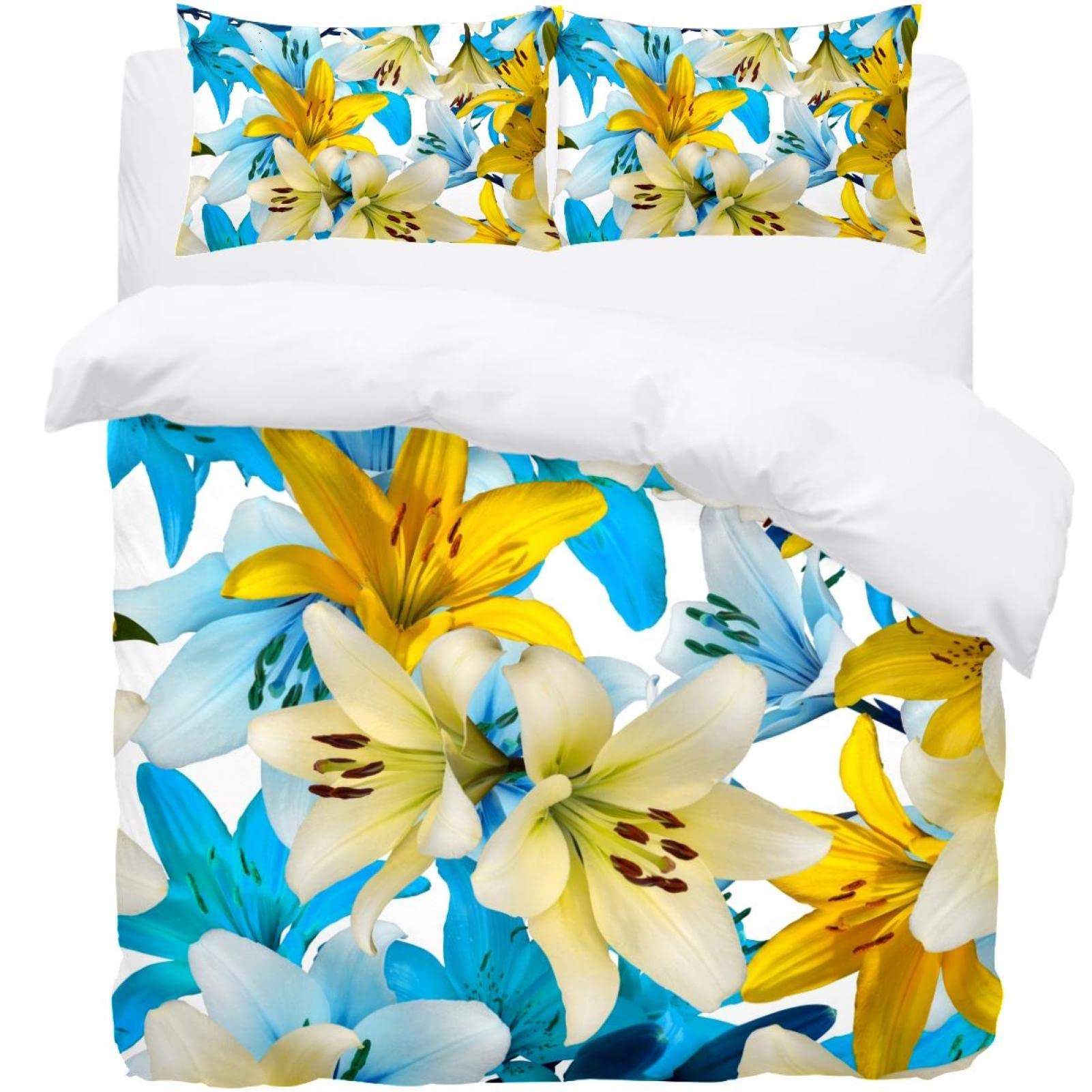 Parure de lit 3 pièces housse de couette floral vif drap de lit double King Queen