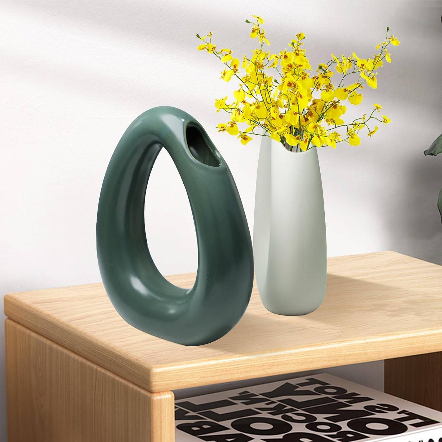 A Simple and Modern Home Decoration Vase, Suitable for Placement on Desktops, Bookshelves, Living Room Decorations, Light Luxury and Simplicity vase (Green)