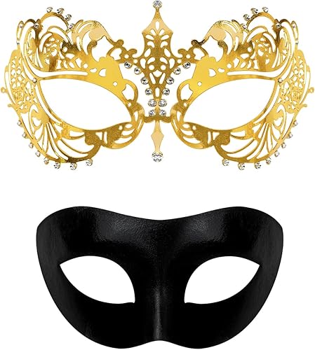 IncreDecor Máscara de mascarada para parejas, para mujeres y hombres, máscara de Mardi Gras, máscara de metal para disfraz de Halloween, máscaras