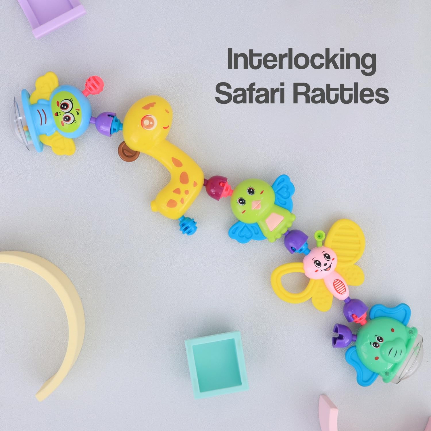 R for Rabbit Jingle Safari Infant Kids Rattles 5 Pcs Combo Toy Set for New Born Baby Lightweight BPA Free Toys Set for 0 to 24 Month Children (Multicolor) 4