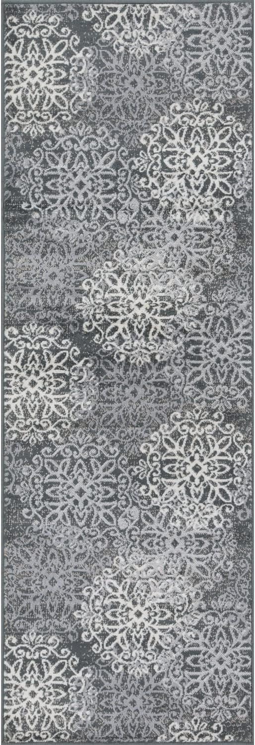 Superior Indoor Runner Rug, Jute Backing, Plush Rugs for Entry, Office, Living, Dining, Kitchen, Hardwood Floors, Vintage Aesthetic, Boho Home Decor, Leigh Collection, 2' 7" x 8', Slate