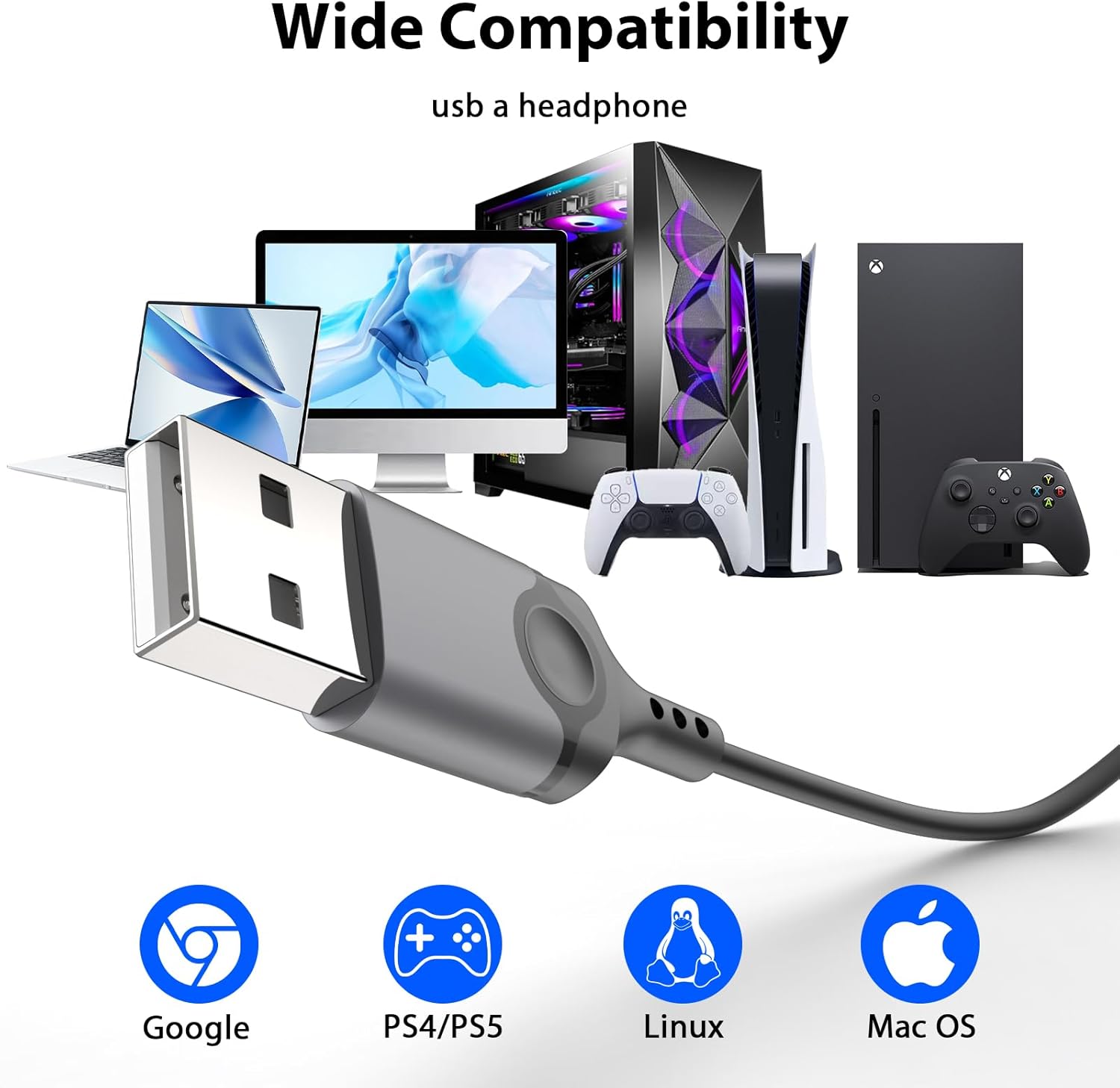 ACAGET USB Earphones for PC, 7.5 Ft, USB Headset Earbud with Microphone Computer Headphones, Wired In Ear Earphone with Type A Connection for Dell Laptop for Surface for Switch