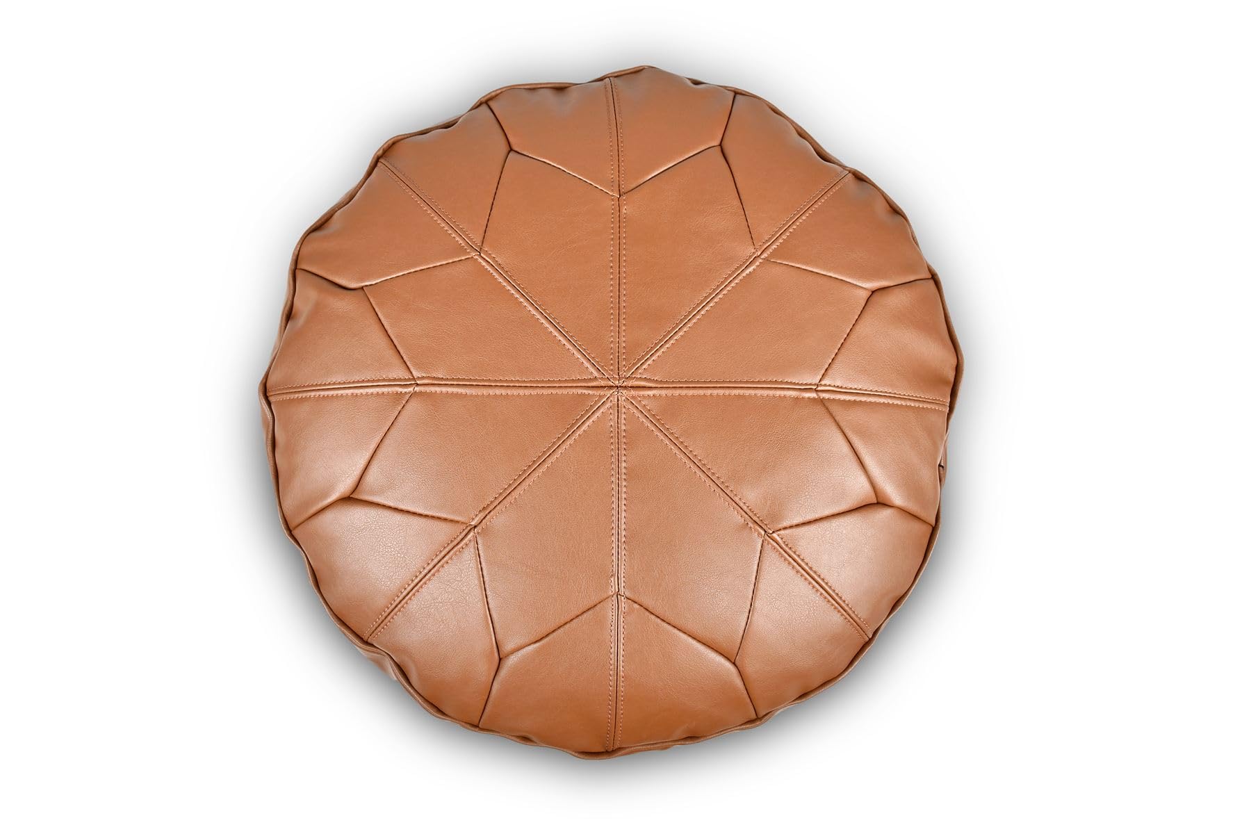 Littens Tan Soft Faux Leather Round Moroccan Star Bean Bag Footstool Pouffe, Living Room Decorative Seat, Patchwork (50cm x 30cm)
