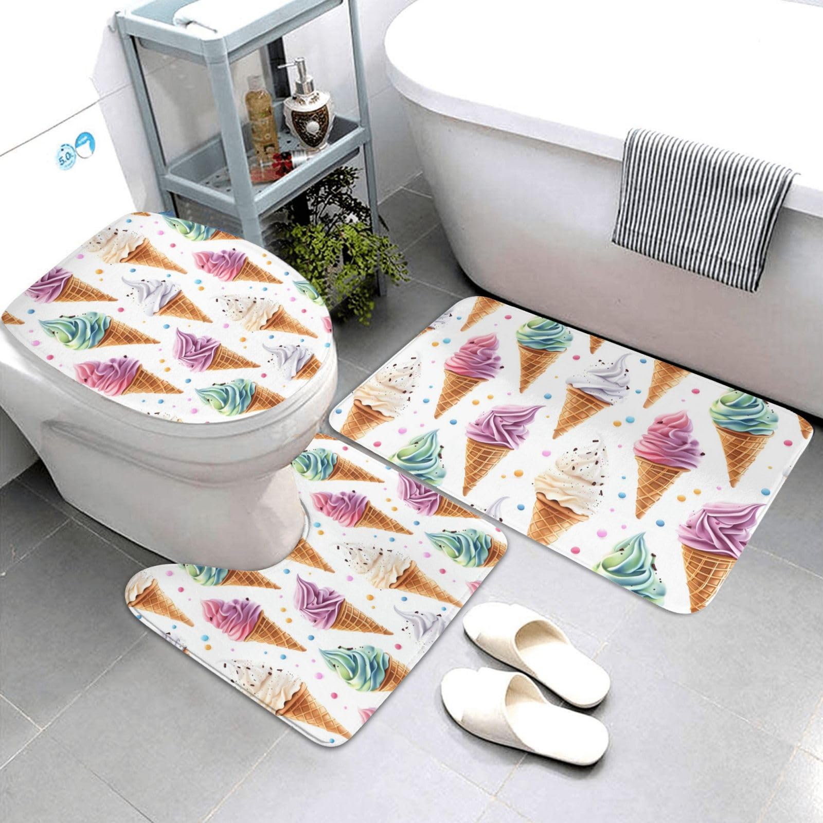 Tapis de bain pour salle de bain familiale douce et colorée motif crème glacée