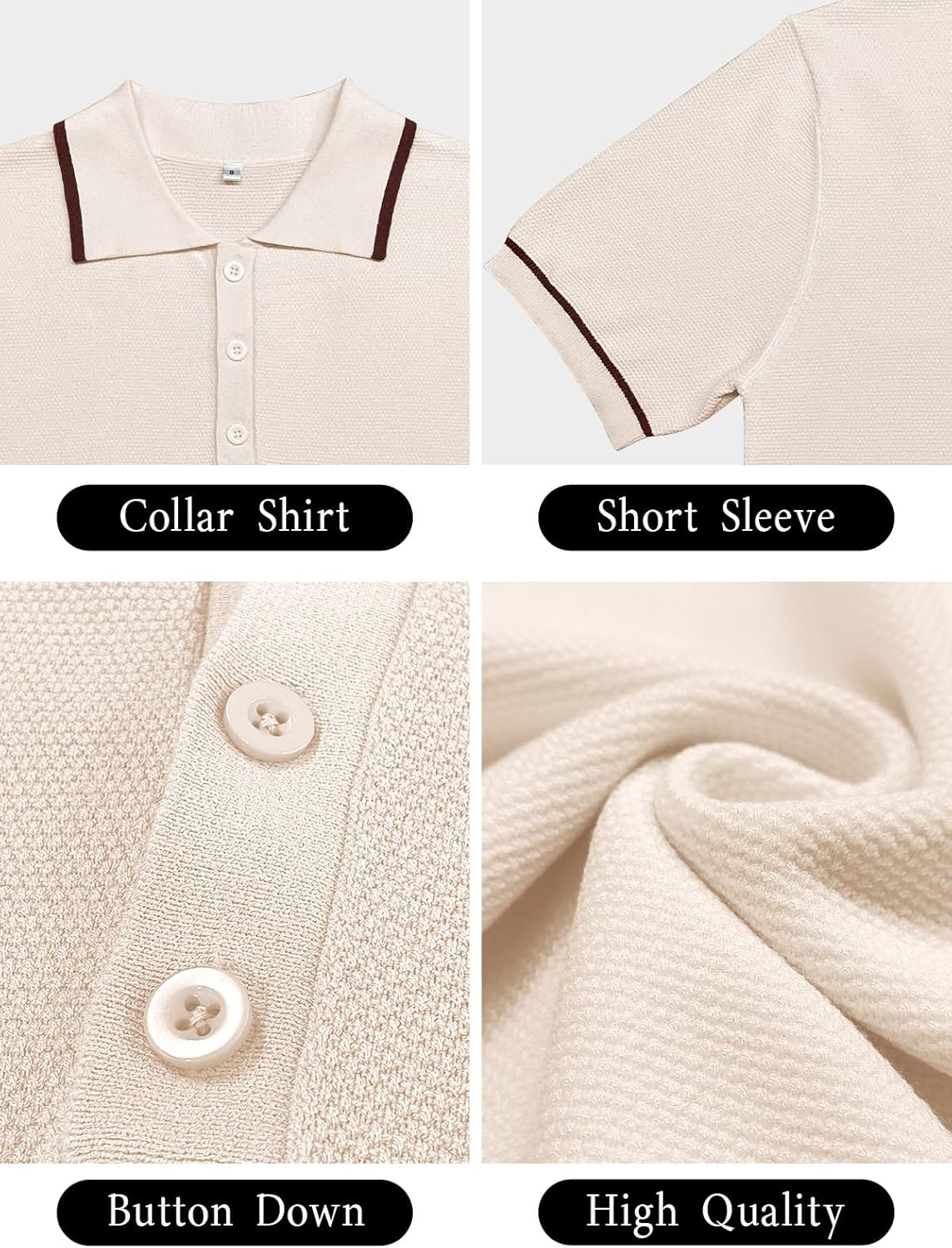SuperPrity Mens Polo Shirts Short Sleeve Golf Shirts Crochet Button Down Collared T Shirt Classic Golf Tees