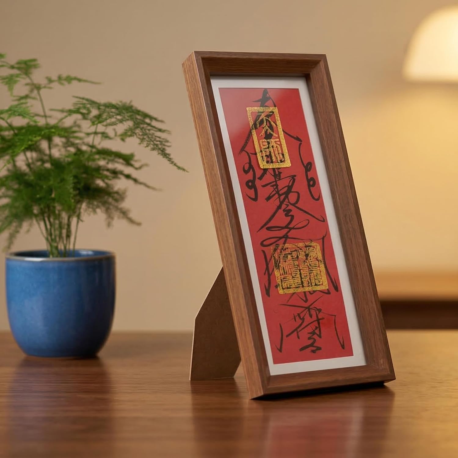 Handwritten Feng Shui Decor Framed Chinese Amulets and Talismans for Protection Warding Ward Off Evil Spirits Chinese Taoist Authentic Feng Shui Wall Decororation for Home Office Desktop