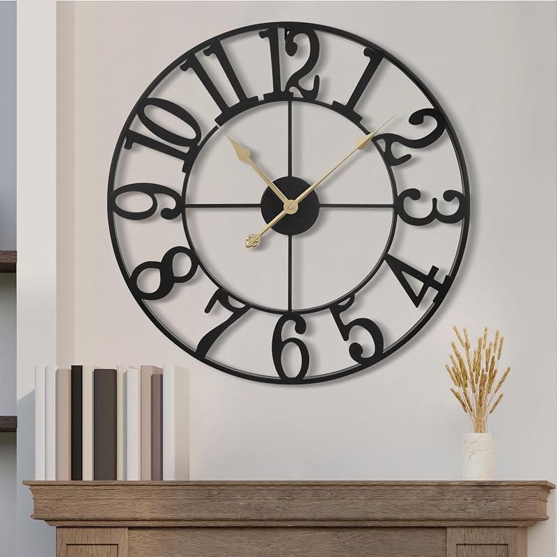 Maxstar Nagy Falióra 60 cm - Zajtalan Működésű, Arab Számlapos, Elemes Quartz Óraszerkezet, Vintage Stílusú Dekoráció Nappaliba, Konyhába, H
