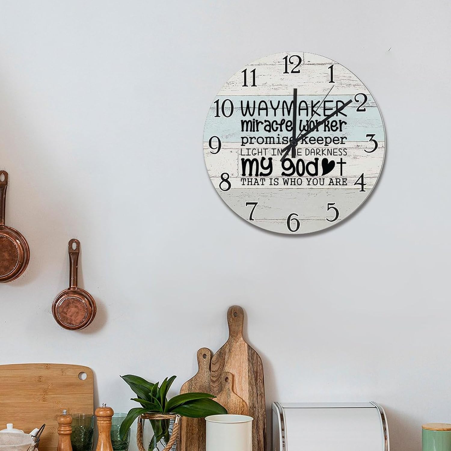 Waymaker Miracfe Worker Clock Scripture Print 15 Inch Large Wall Clocks Battery Operated Non-Ticking Retirement Wall Decor Home Decor for Kitchen Bedroom Living Room Office