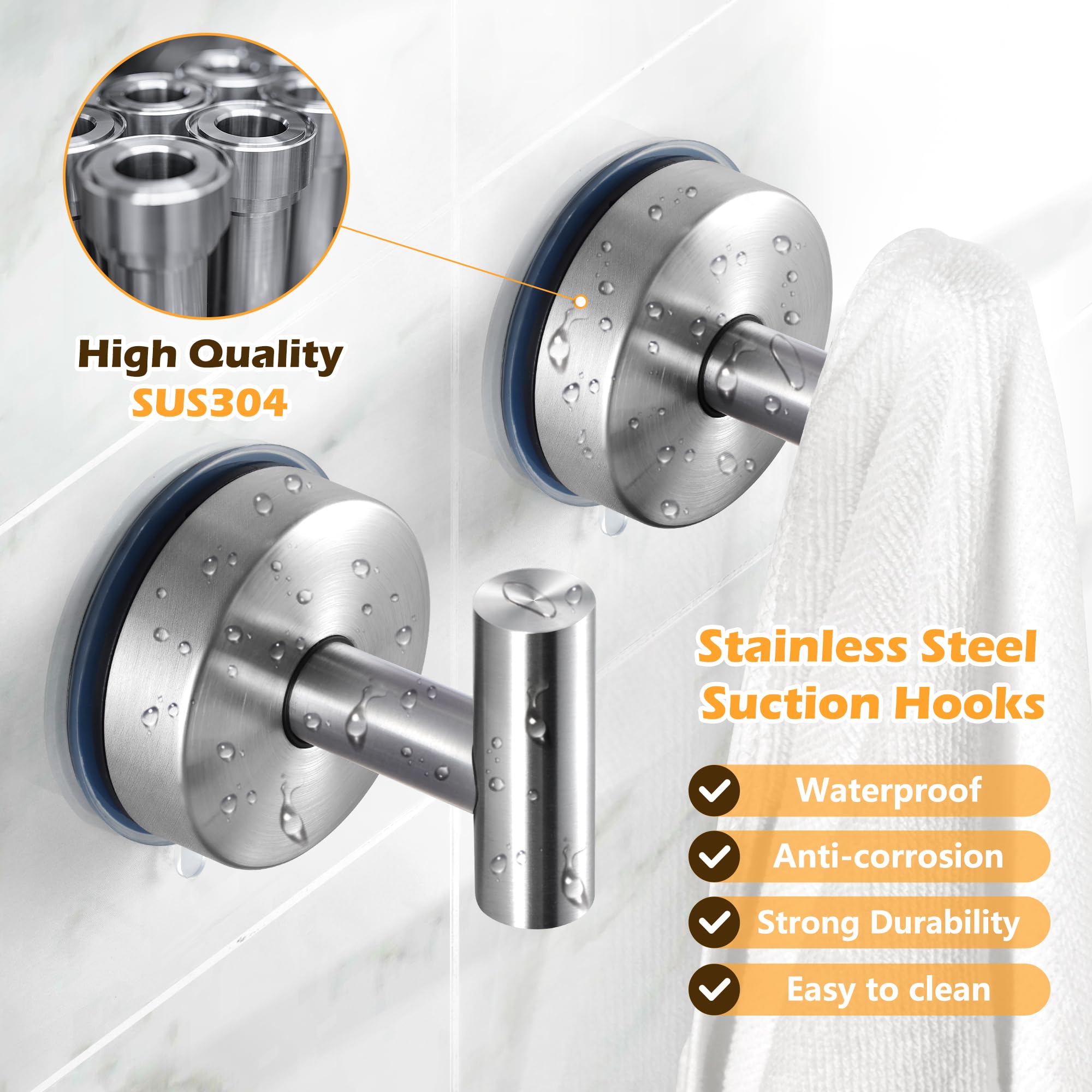 YOHOM SuctionTowels Hooks 2 Pcs No Drill Shower Wall Hanging Hook for Bathroom, Silver - Image 3