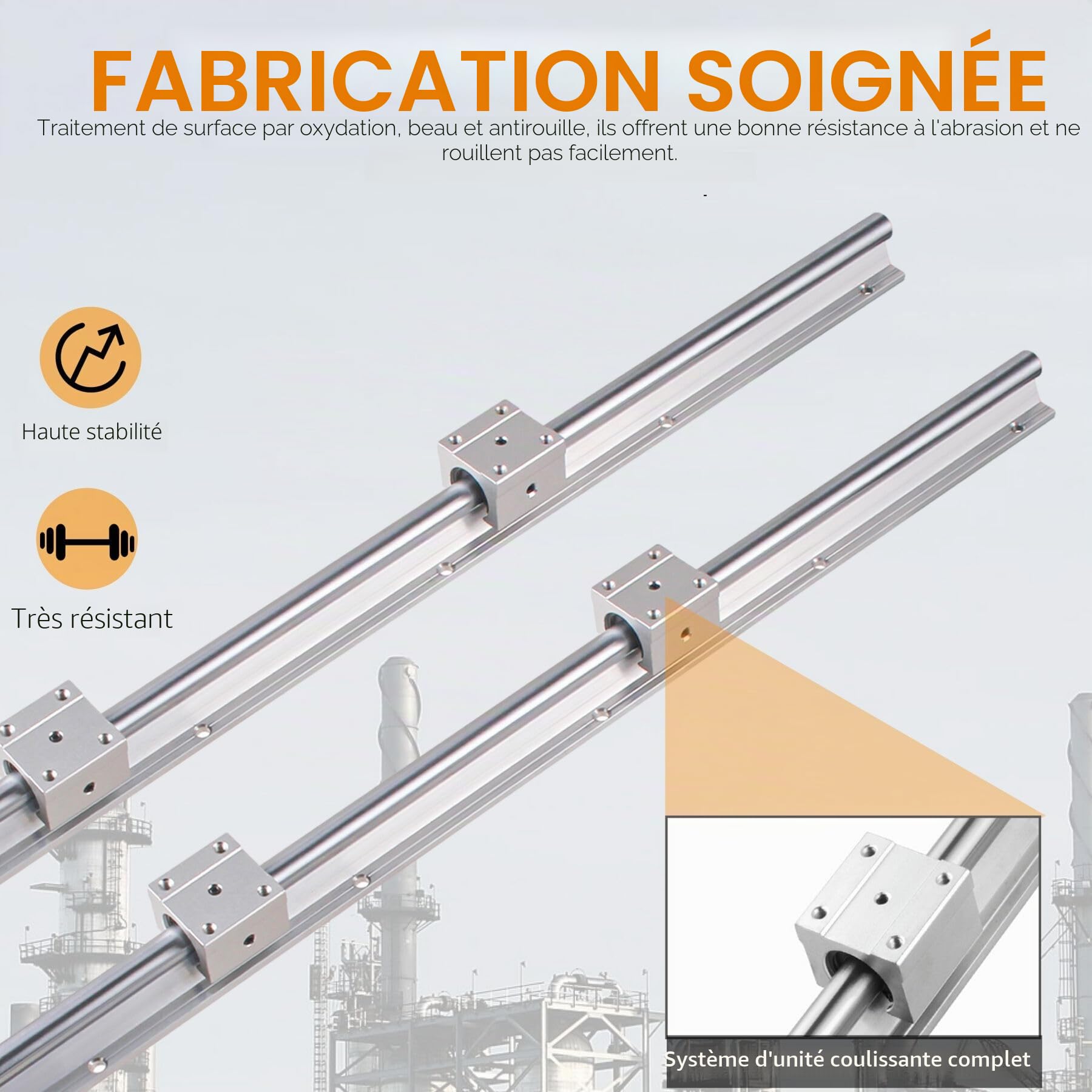 SBR16 - Kit de guidage linéaire - 3000 mm - Contient 4 pièces de rails de guidage linéaires épissés SBR16 de 1500 mm avec 8 pièces de blocs de roulement SBR16UU et 4 pièces de goupilles pour