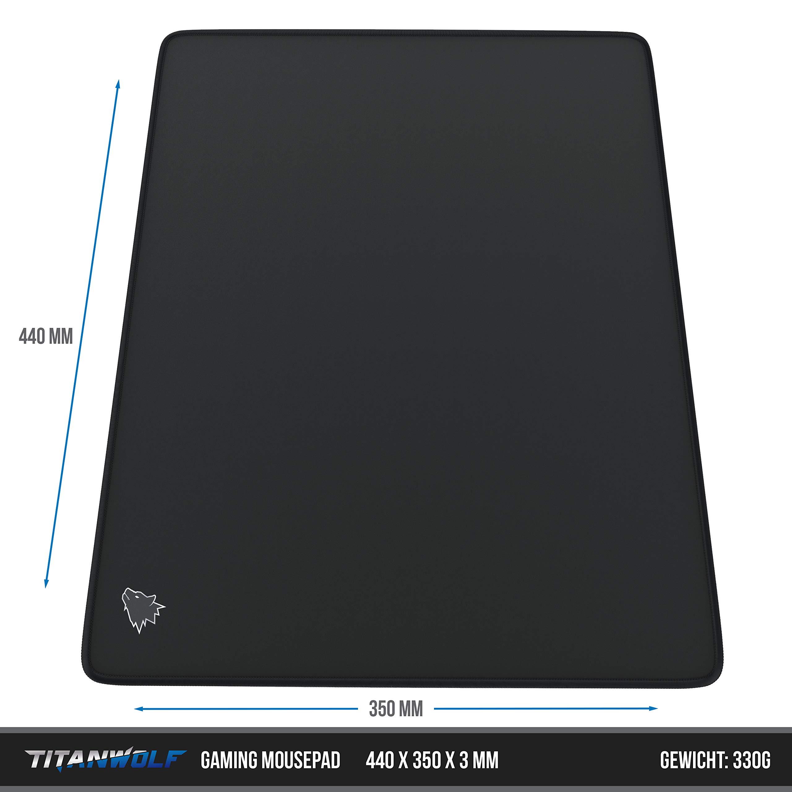 TITANWOLF – XXL Speed Gamingowa podkładka pod mysz Titanwolf czarna, 440 x 350 mm, XXL, podkładka na stół, duży rozmiar, poprawia precyzję i prędkość