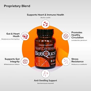 البروبيوتيك المرتكز على القلب من BiotiQuest لدعم نظام القلب والأوعية الدموية وصحة القلب، 20 مليار وحدة تشكيل مستعمرة، غير معدلة وراثيًا، وخالية من الجلوتين، 60 كبسولة