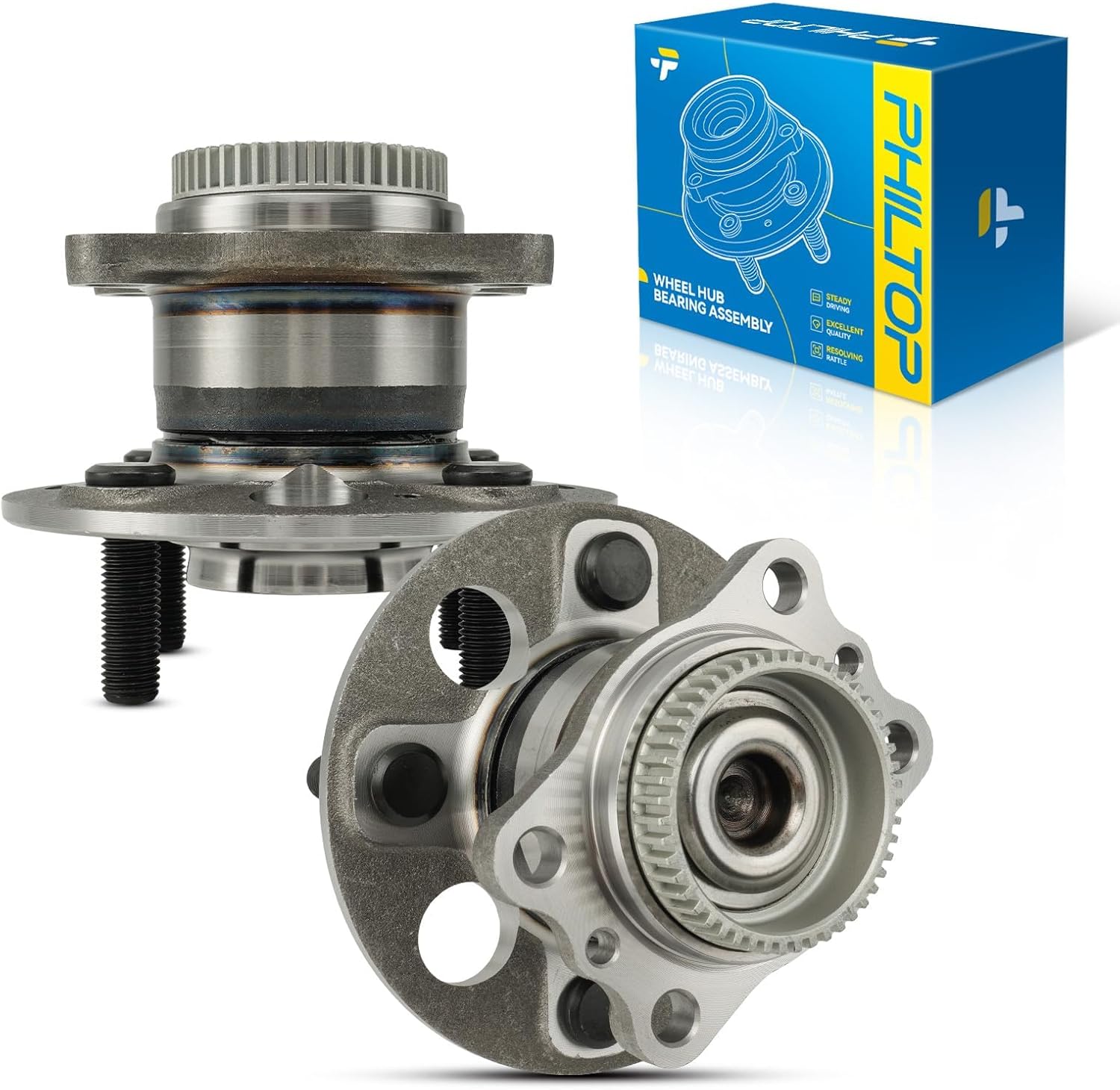 PHILTOP 512483 Rear Wheel Bearing Hub Assembly Fit for Hyundai Accent 2012-2017, Kia Rio 2012-2017, 4 Lugs Wheel Hub Assembly