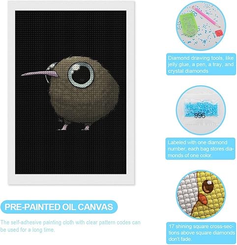 Miniatura 3 de Kit de pintura de diamante con diseño de pájaro kiwi gordo lindo y cuadrado completo, manualidades para decoración de pared del hogar