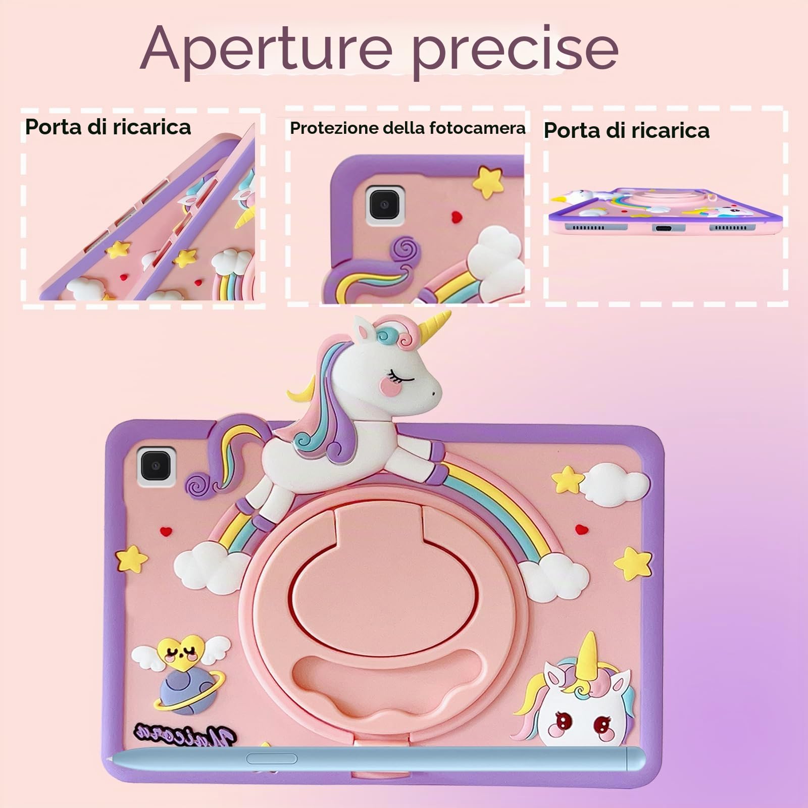 Custodia Per Redmi Pad SE 11" 2023 – TPU E PU Con Auto Wake/Sleep, Supporto Multi-Angolo E Stampa Unicorno Arcobaleno - 2
