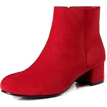 CAMSSOO Womens Fashion Short Gogo Ankle Boots Suede Boots Low Mid Block Heel Boots Side Zipper Booties Shoes