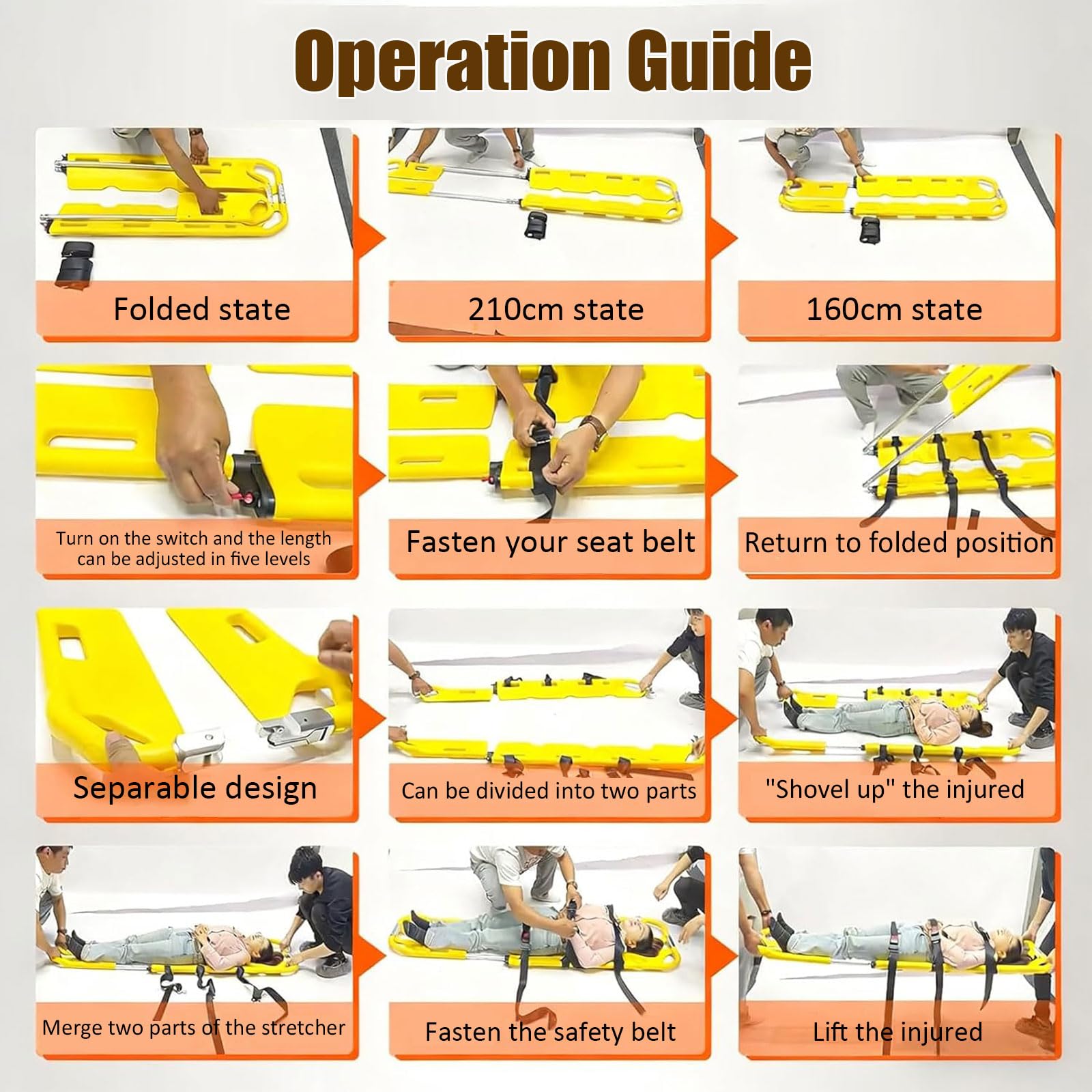 Camilla de Rescate, Camilla EMT de Cuchara, Camilla Plegable Portátil de Plástico, Longitud de 160 a 210 cm, Ideal para Evacuación Heridos en Rescates Emergencia Stretcher