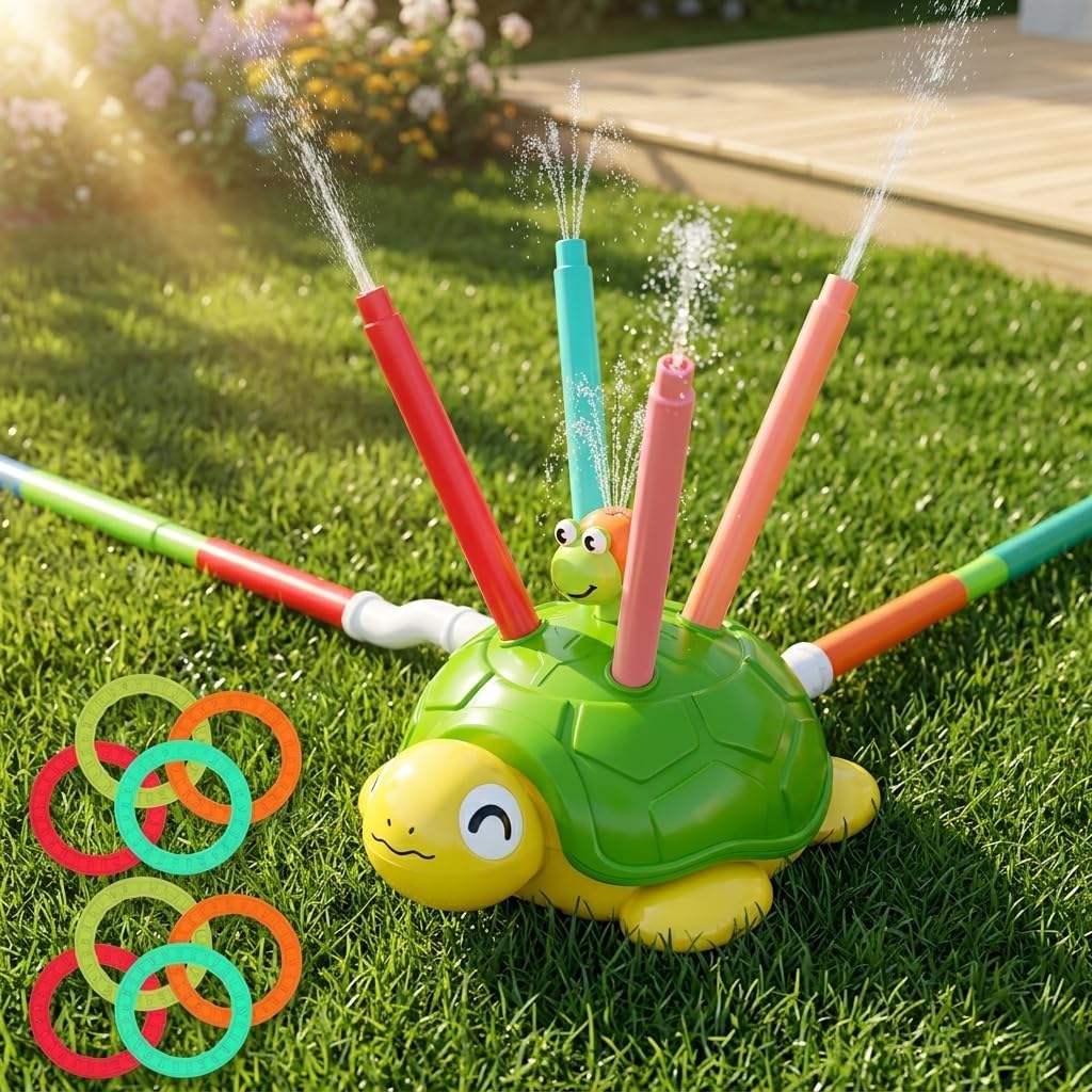 3-in-1 Green Turtle Water Sprinkler Toys for Kids Toddlers, Fun Outdoor Backyard Summer Toys with Interactive Games, Ideal for Boys Girls Ages1-3 3-5 4-8