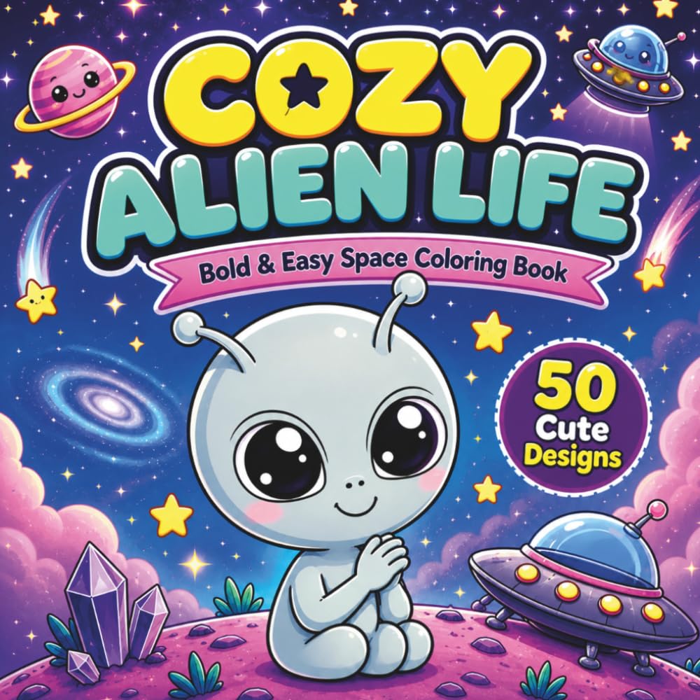 Cozy Alien Life: Bold & Easy Space Coloring Book (Cozy Alien Friends)