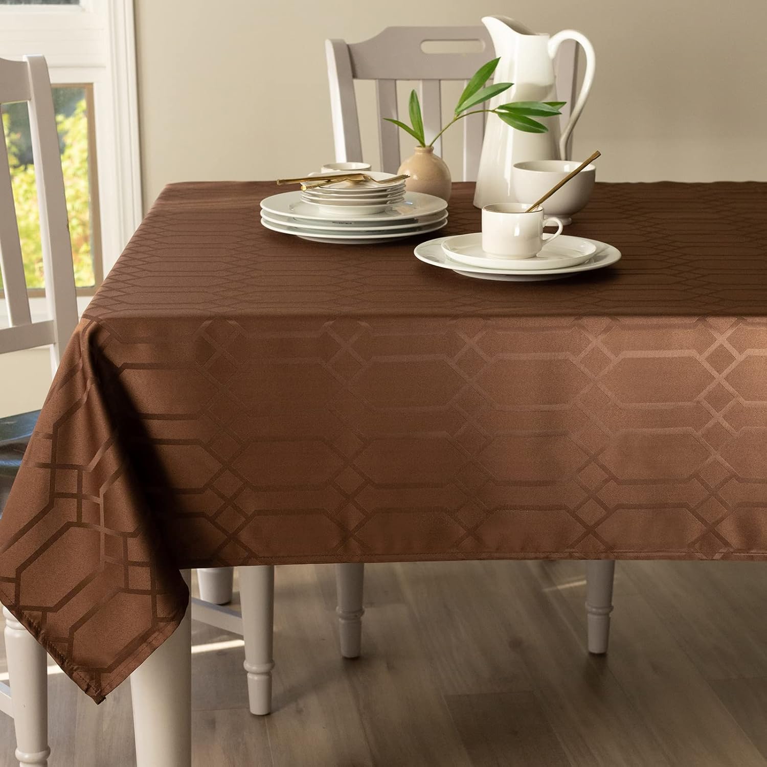Benson Mills Solid Chagall Spillproof Fabric Tablecloth (60" x 120" Rectangular, Chocolate) : Home & Kitchen