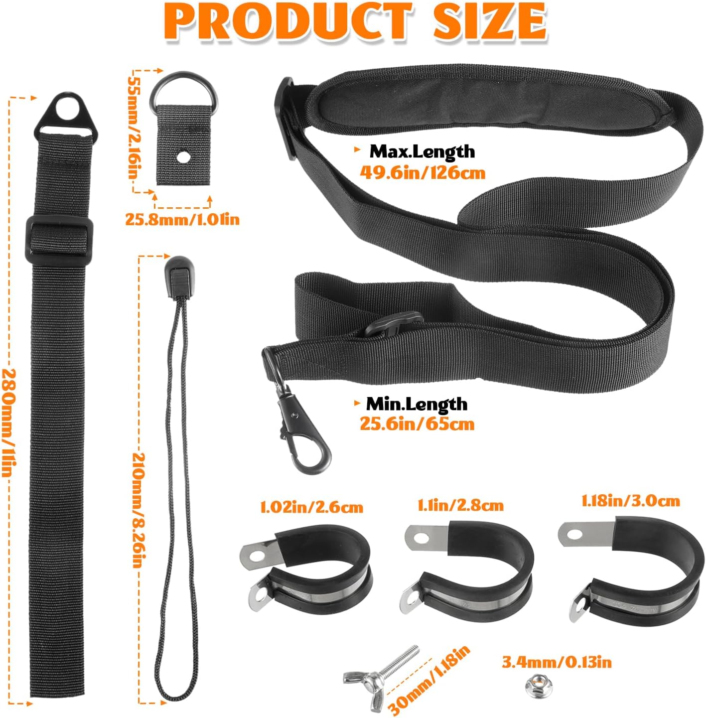 Long Trimmer Shoulder Strap for Weed Eaters, Leaf Blowers, Hedge Trimmers, Universal Weed Eater Strap Harness with 3 Sizes Non-Slip Shaft Clip
