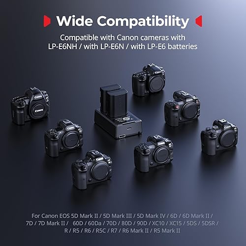 Miniatura 4 de SMALLRIG Juego de cargador de batería para cámara Canon LP-E6P, batería de 2520mAh, carga rápida de doble ranura, pantalla LCD para Canon EOS R6